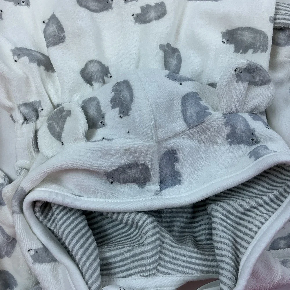 Just One You by Carter's Baby White Bear Print Bath‎ Robe Tie Waist  Size 0-9M